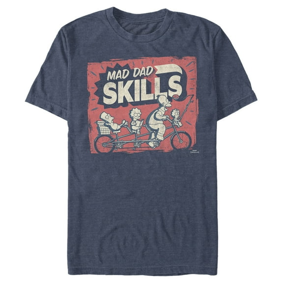 Men's The Simpsons Father's Day Mad Dad Skills Graphic Tee Navy Blue Heather Medium