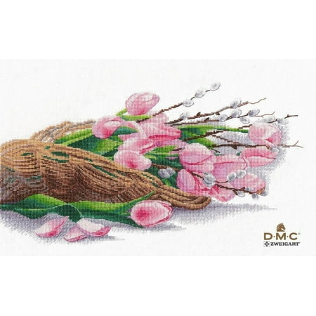UPC: 4680021532931 | Counted Cross Stitch Kit The Philosophy of Spring 1409 Needlework Easy Small Flowers Pink Canvas Cotton By Oven