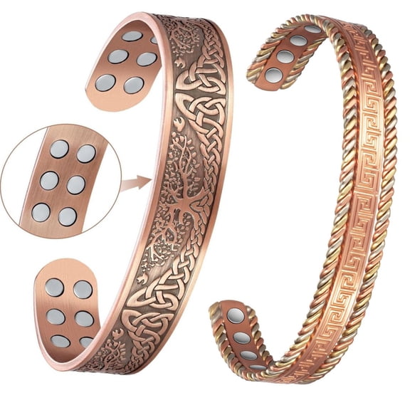 Wollet Copper Magnetic Bracelet for Men Women, Life Tree& Celtic Design, Cuff Copper Jewelry Set
