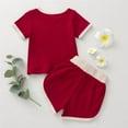 thumbnail image 3 of StylesILove Baby Boys Girls Contrast Binding Solid Top & Shorts 2pcs Unisex Toddler Ribbed Short Sleeve Cotton Summer Outfit (Red, 3T), 3 of 8
