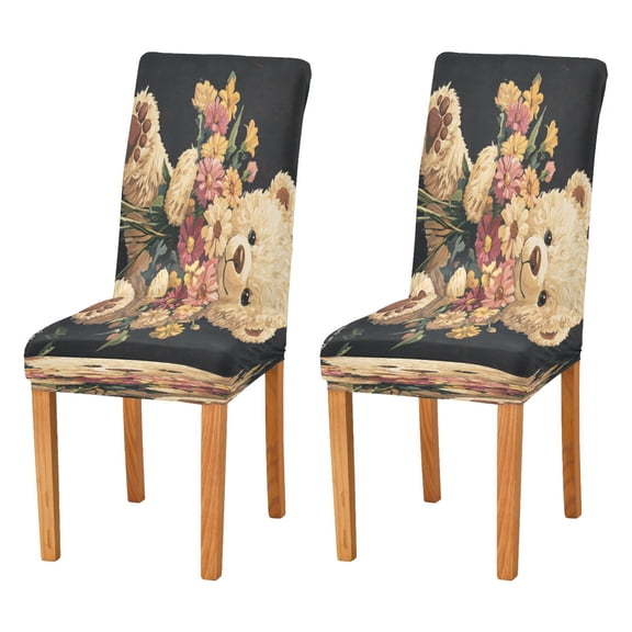 BZSMCE Chairs Slipcovers Dining Chair Covers Bear Holding Flower Creative Pattern