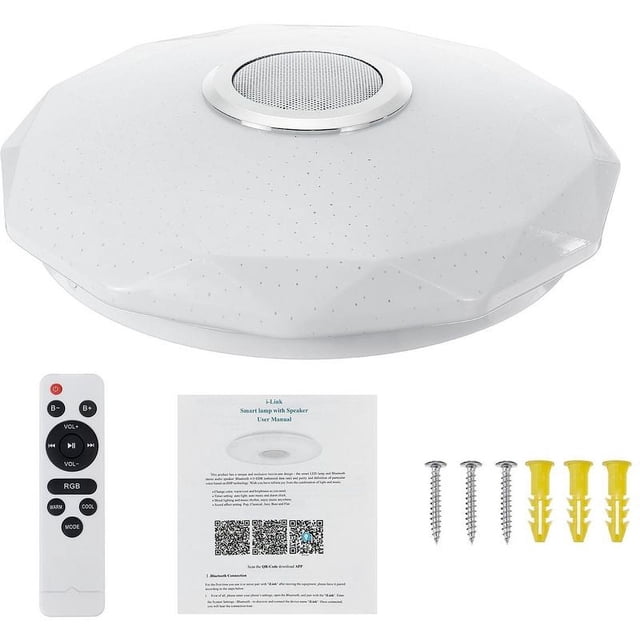 Lámpara LED empotrada con altavoz Bluetooth, lámpara que cambia de color RGB, luz de techo inteligente de fácil instalación para varias habitaciones, aplicación y control remoto para un estilo de
