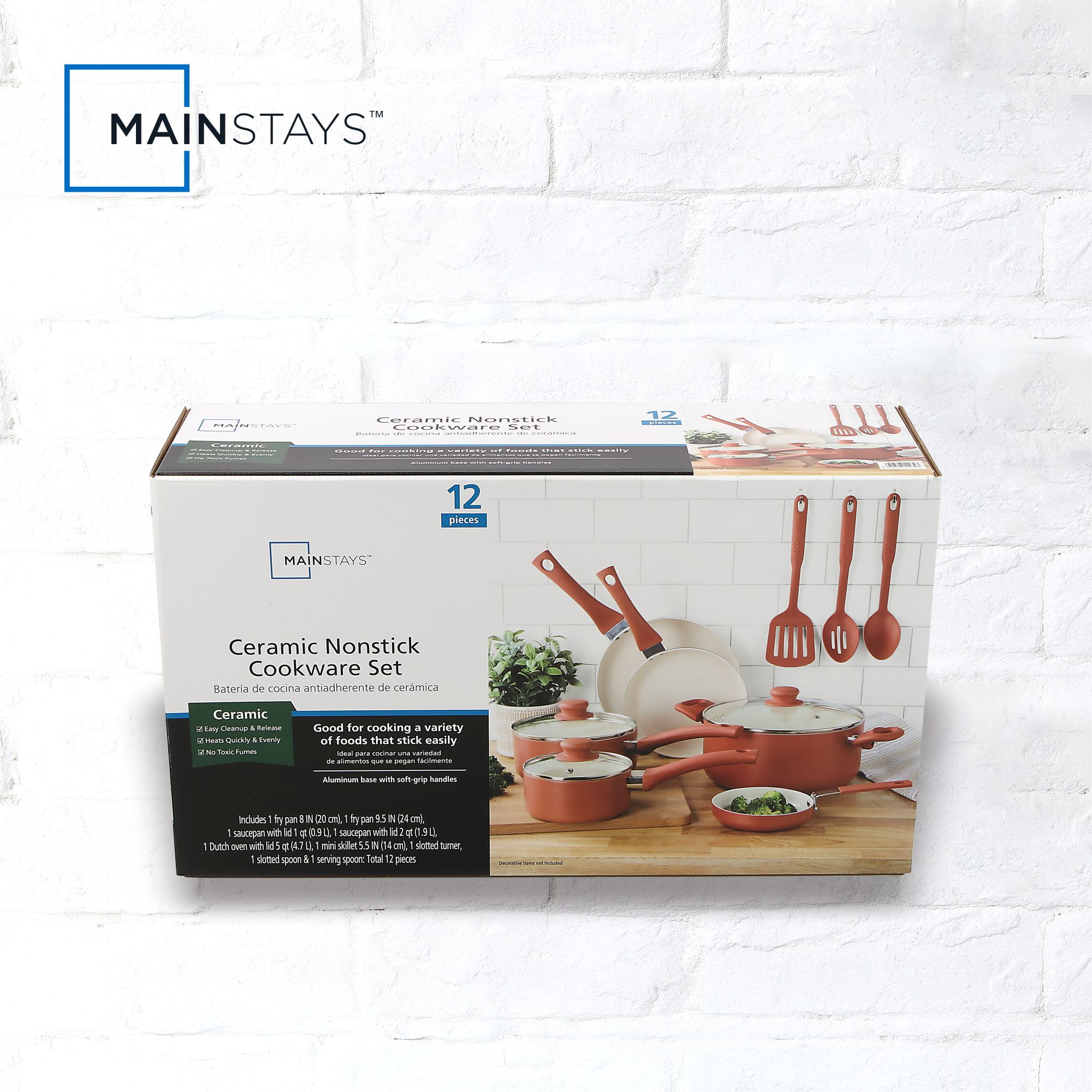 Mainstays Ceramic Aluminum 12 Pieces Set Red Canyon Nonstick