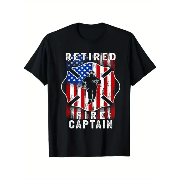 Retired Fire Captain Gift Distressed American Flag Graphic Men's Short Sleeve T-Shirt