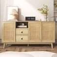 thumbnail image 1 of MODERNLUXE 61" Rattan Sideboard Buffet Cabinet with Storage, Mid-Century Credenza Storage Cabinet with 3 Sliding Doors and 2 Drawers,Accent Coffee Bar for Kitchen Living Room, 1 of 8