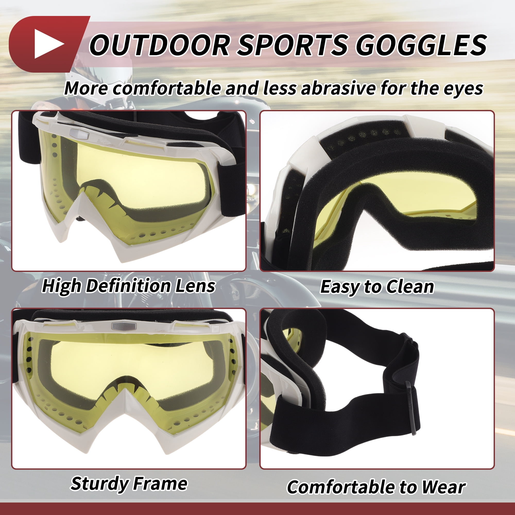 Unique Bargains Motorcycle Riding Goggles PC TPU Cycling Sunglasses Yellow Lens White Frame
