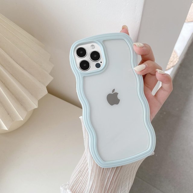 Wave Frame Clear Case for iPhone 12 Pro Max 6.7 inch Curly Clear Phone Case,Cute Wave Frame Slim Fit Shockproof