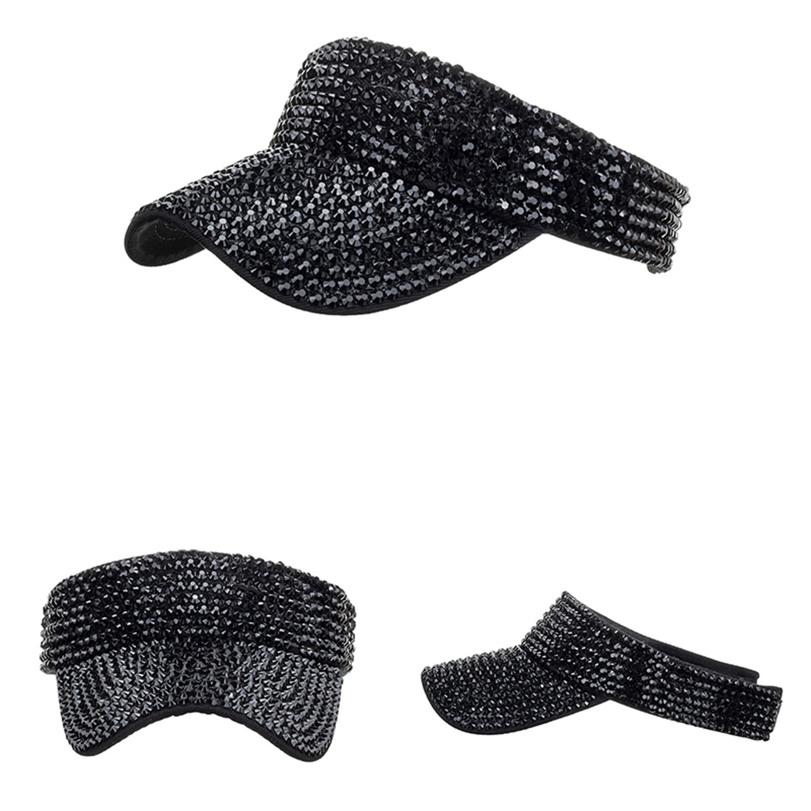 ?Women\'s Black Sun Shiny Rhinestones Clip On Visor Adjustable Bling Hats Baseball Cap Rhinestone Sun Hat Bling Visor for Women Golf  main image 4