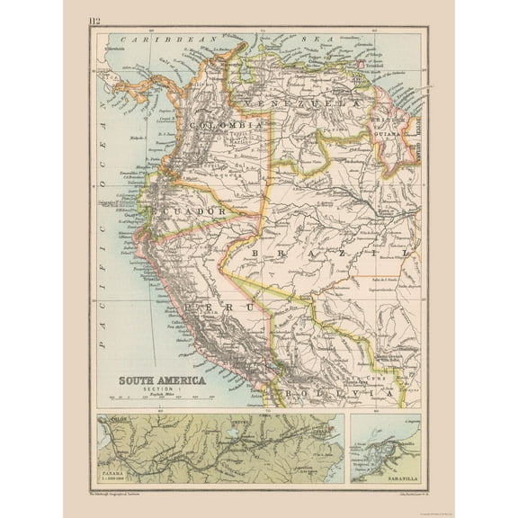 Historic Map - South America West - Bartholomew 1892 - 23 x 30.37 - Vintage Wall Art