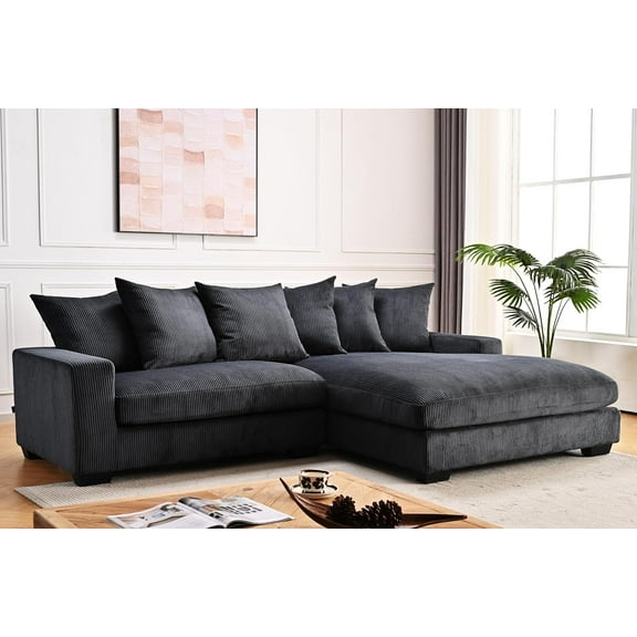 Uspridefurniture Corduroy L Shaped Sectional Sofa, Black