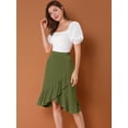thumbnail image 4 of INSPIRE CHIC Falda asimétrica con dobladillo con volantes de color sólido y cintura alta con decoración de botones para mujer ejercito verde M, 4 of 6
