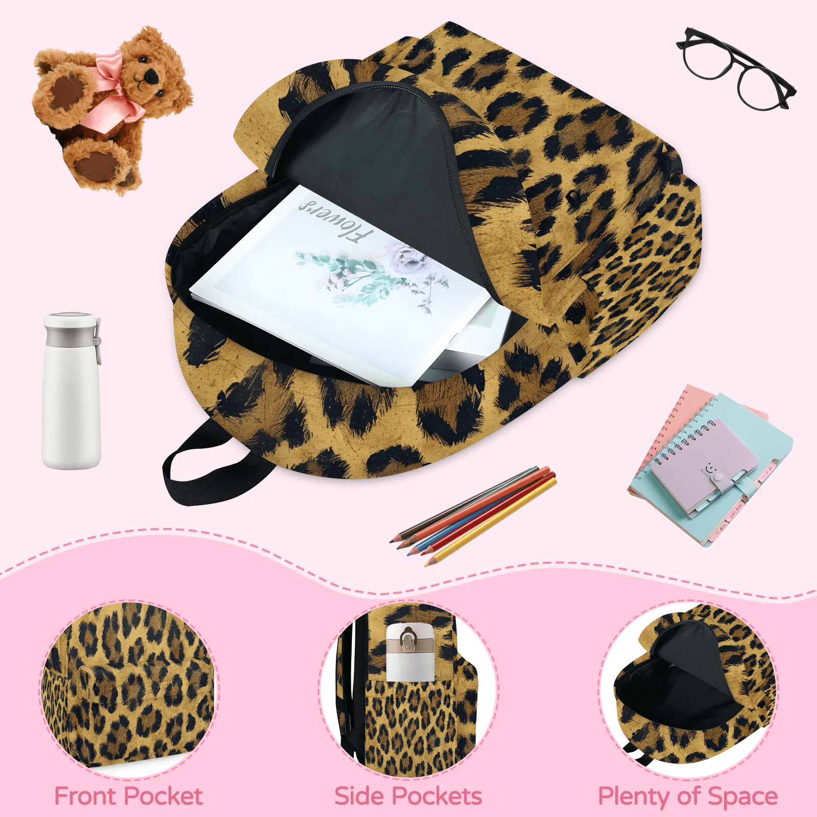 Herdesigns Leopard Backpack for Men Women, Lightweight Laptop Backpack 16.3 Inch Cheetah Print Casual Daypack for Travel Work Commuter
