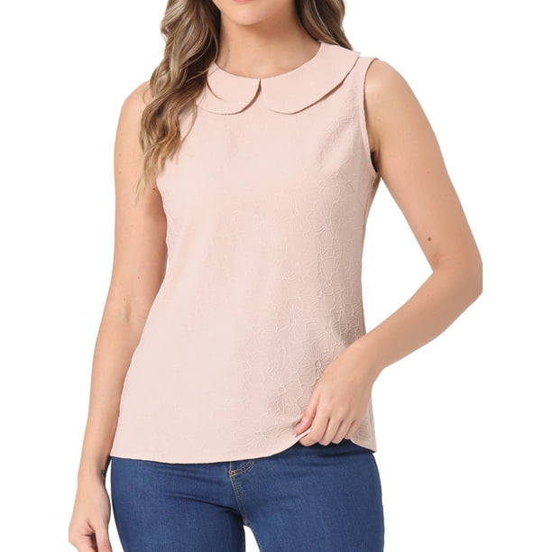 INSPIRAR CHIC Blusa sin mangas con cuello Peter Pan para mujer, top floral jacquard, color rosa