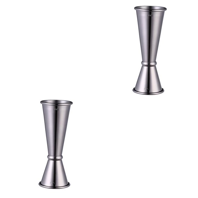 Matsuzay Coctelera doble de acero inoxidable, vaso medidor Jigger, herramienta de medición de líquidos, dispositivo, barra para el hogar, Negro 2piezas
