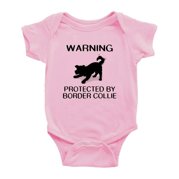 Warning: Protected by A Border collie Dog Cute Baby Rompers Baby Clothes (Pink,0-3 Months)
