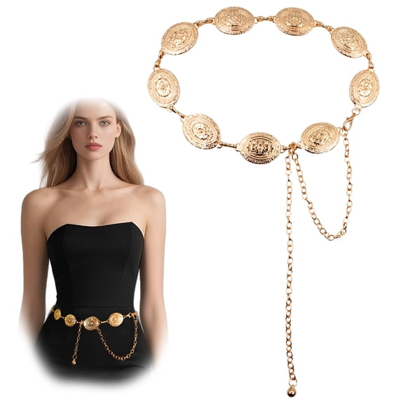 Style-Carry Gold Metal Waist Chain for Women, Western Boho Adjustable Belt, for Jeans Dresses Country Concert Outfit