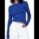 thumbnail image 1 of Camiseta de Larga con Cuello Redondo y Espalda Abierta para Mujer, Estilo Y2K, Estilo Retro Informal de Color Liso Azul Real L, 1 of 10