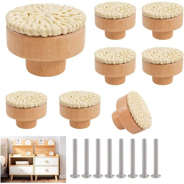 CNKOO 8-Piece Rattan Furniture Button White Circular Drawer Handle Used For Wardrobes Dressing Cabinet With Screws