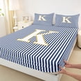 thumbnail image 4 of Erosebridal Initial K Letter Kid Queen Sheet Sets, Abstract Stripe Bed Set, 4pcs, 4 of 5