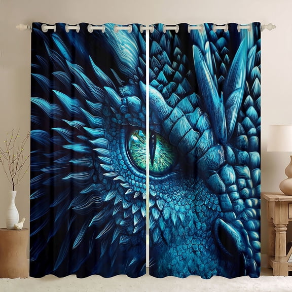 Castle Fairy Blue Dragon Black Out Curtains,Animal Curtains Pack of 2 (42x63 Each)