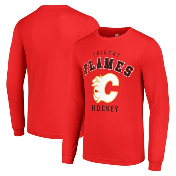 Men's Starter Red Calgary Flames Logo Long Sleeve T-Shirt
