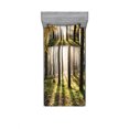thumbnail image 1 of Forest Bedding Set with Sheet & Covers, Landscape Sunrise in the Forest Leaves in Seasonal Woodland Scenery Photo, Printed Bedroom Decor 2 Shams, 4 Sizes, Yellow Green Brown, by Ambesonne, 1 of 3