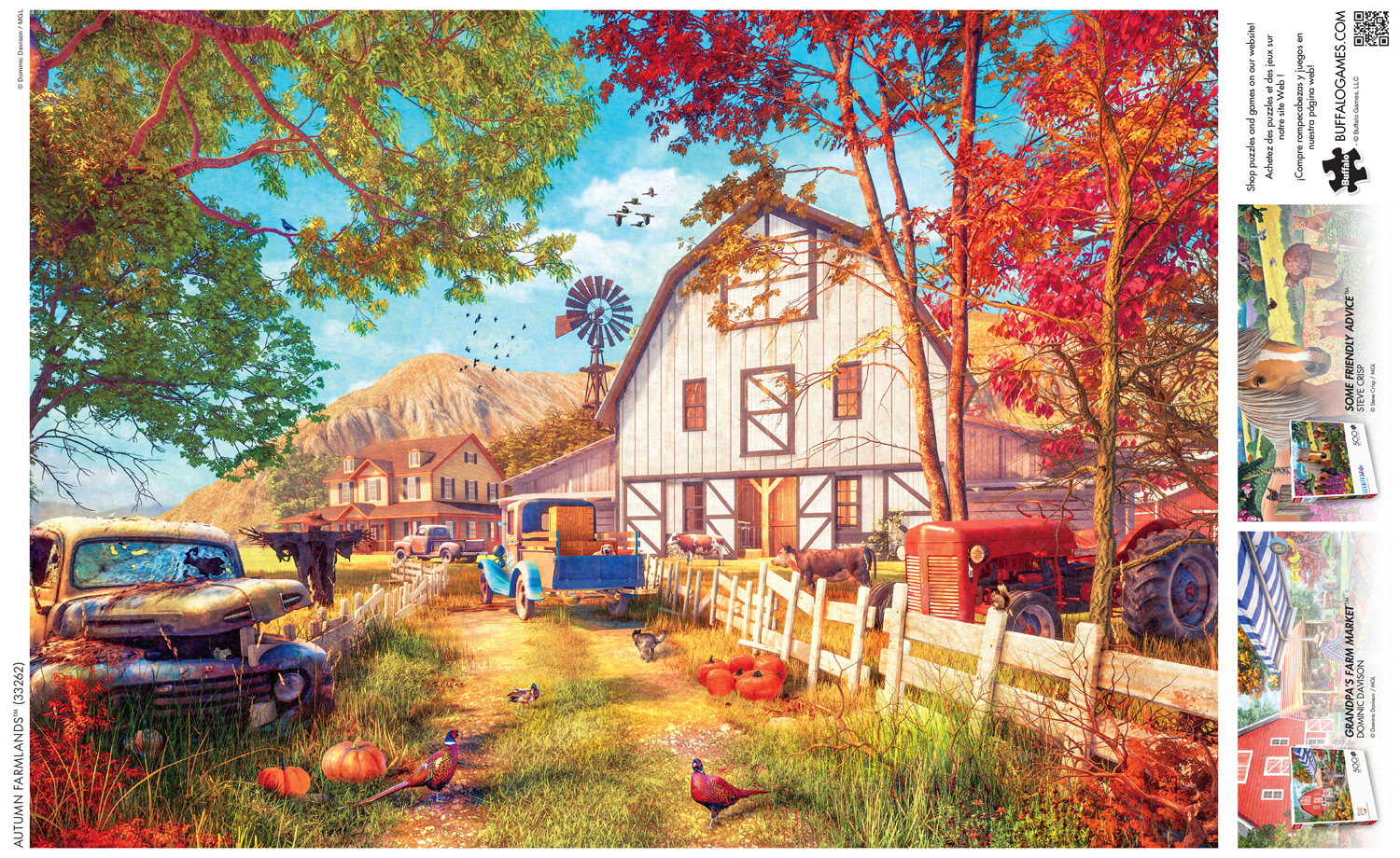 1000 Piece Fall Puzzles For Adults - Autumn Farm Scenery With Pumpkins, Flowers, Cows, & Birds