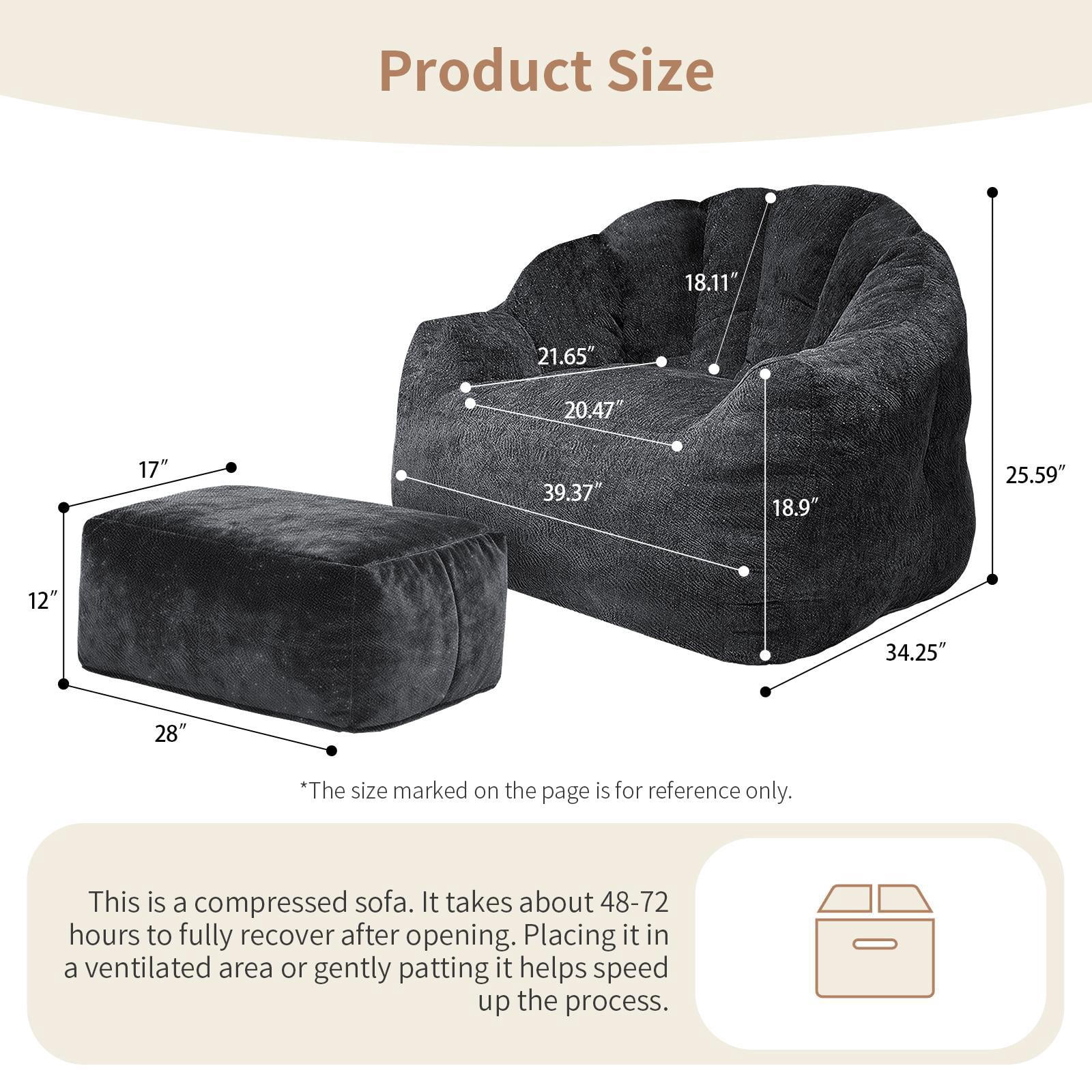 Hommoo Bean bag chair, Armrest Bean Bag Sofa Chair Filled with High-density Foam, Comfortable Lazy Sofa Chair, Adult Bean Bag Chair for Home, Black