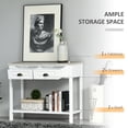 thumbnail image 3 of HOMCOM Console Table with 2 Storage Drawers and Open Shelf, Vintage Distressed Sofa Table for Hallway, Living Room, or Bedroom, White, 3 of 9