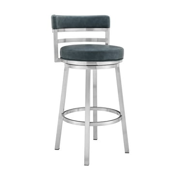 Armen Living Indoor Prinz 30" Bar Height Swivel Gray Faux Leather and Brushed Stainless Steel Bar Stool
