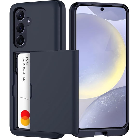𝟐𝟎𝟐𝟒 𝗡𝗘𝗪 Designed for Samsung Galaxy S24 Case with Card Holder - Wireless Charging Compatible Samsung S24 Wallet Case with Hidden Card Slot for Men and Women (Black)
