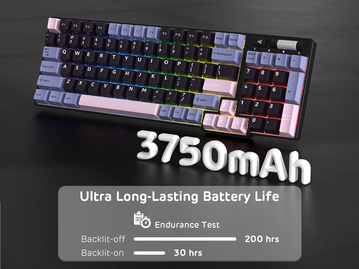 RK ROYAL KLUDGE RK96 RGB Limited Ed, 90% 96 Keys Wireless 3-Mode BT5.0/2.4G/USB-C Hot Swappable Mechanical Keyboard w/Wrist Rest, Volume Control, Software, Massive Battery, RK Pale Green Switch