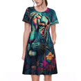 thumbnail image 1 of Vsdgher Tigre à Fleurs Colorées pour Femmes Été 2025 Robes Midi Maxi Décontractées Légères à Manches Courtes à Col Rond Robe de Plage, 1 of 6