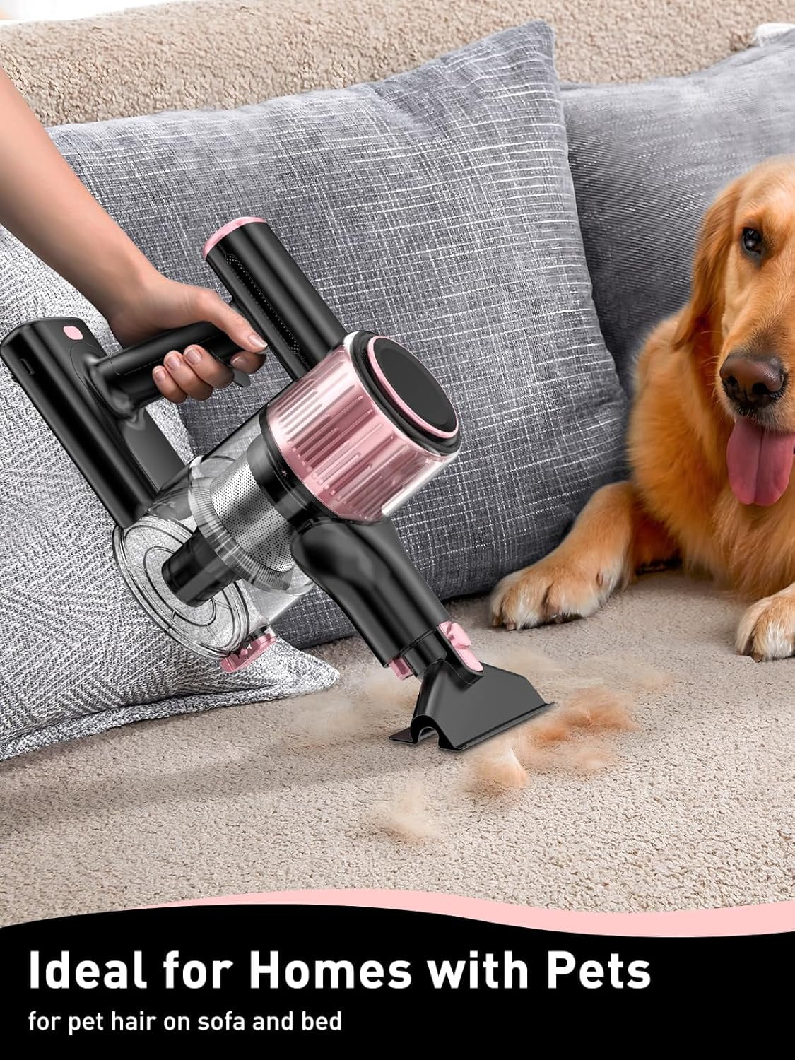 Cocbny Cordless Vacuum Cleaner, 8 in 1 Lightweight Stick Vacuum for Home Hardwood Floor Carpet Pet Hair, A27, Pink