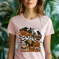 thumbnail image 5 of Cowboy Skeleton Halloween Shirt Spooky Graphic Tee with Pumpkins and Ghost, Heliconia, Size M, 5 of 6