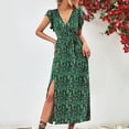 thumbnail image 7 of Edvintorg Long Summer Dress Women's Leisure Holiday V-Neck High Waist Lace Up Split Print Maxi Dresses Beach Dress for Women Green S, 7 of 7