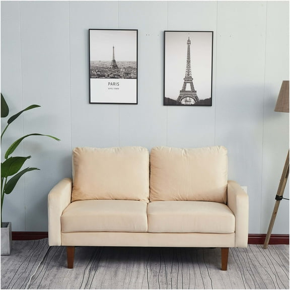 JERFIT Modern Beige Loveseat Sofa with Solid Wood Frame, Plush Microfiber Fabric for Cozy Living Room, Bedroom