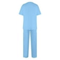 thumbnail image 4 of YDKZYMD Womens Womens Scrubs Sets Blue M Solid Petite Scrub Set Nursing Uniform Medical Jogger V Neck 2 Piece with Pockets Plus Size Short Sleeve Top and Pant, 4 of 6