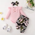 thumbnail image 3 of Newborn Baby Girl Clothes Baby Girl Outfits Long Sleeve Romper Top Camouflage Pants Headband 3PCS Set Pink 0-3 Months, 3 of 10