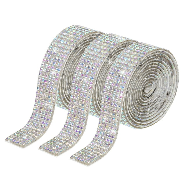 3 Rollo 1 Yarda 8mm Auto Adhesivo Cristal Imitación Diamante Cinta para Artes y Artesanía Proyecto, Boda Pasteles, Cumpleaños Decoraciones Colorido,Blanco