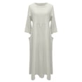 thumbnail image 5 of Women Cotton and Linen Shirt Dress Pocket Solid Round Neck Maxi Dress Casual Loose Long Sundress Half Sleeves Plus Size, 5 of 5