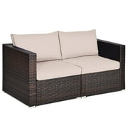 Topbuy 2-Piece Patio Wicker Corner Sofa Set Rattan Loveseat with Removable Cushions Navy