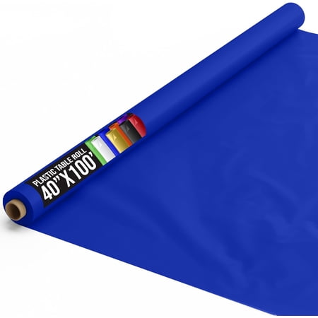 Exquisite Dark Blue Plastic Table Cover Roll 40"x100' - Premium 0.5 MIL Thick Disposable Banquet Tablecloth