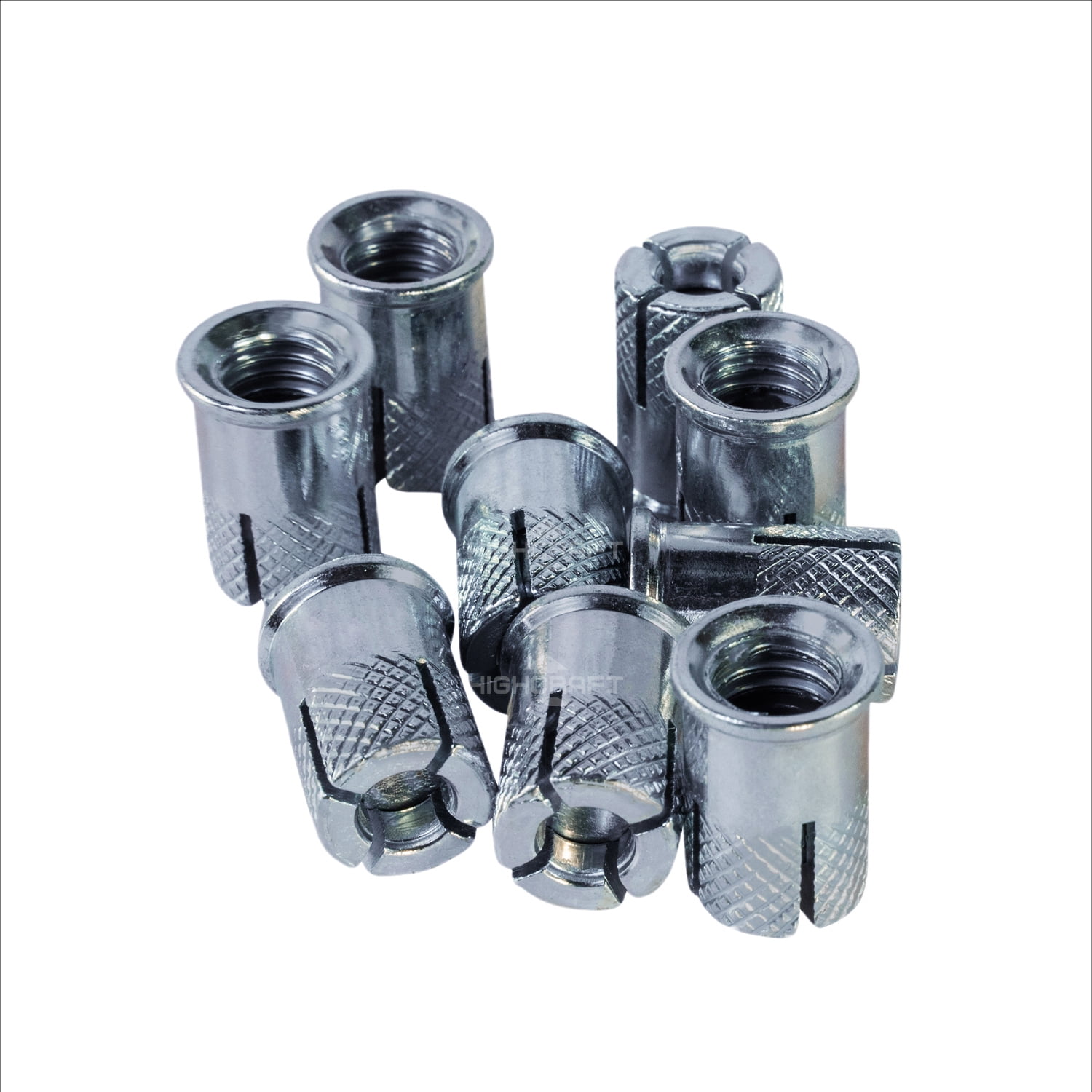 Highcraft 1/2” Mini Drop-In Anchors, Zinc Plated Steel, Knurled, 50 Pk