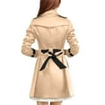 thumbnail image 4 of IROINNID Women's Mid-Long Trench coat Jacket Notch Lapel Solid Color Long Sleeve Winter Autumn Buttons Back Bow Bandage Windbreaker Jacket Coat Top, Khaki, 4 of 8