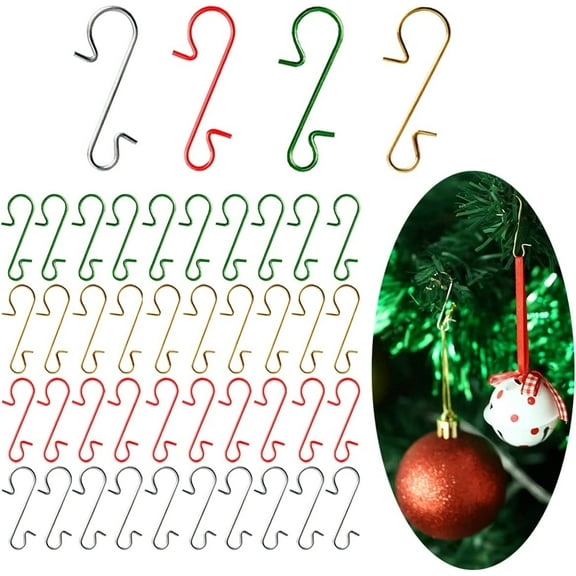 Christmas Ornament Hooks 160 Pcs, Xmas Tree Ornament Hangers Multicolors, Small Metal Wire Hanging S-Shaped Hooks for Halloween Party Christmas Balls Decoration ( Gold/Silver/Red/Green )