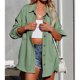 thumbnail image 2 of Cárdigan Camisa Manga Larga Solapa Bolsillo Botón Color Puro Casual Moda Top para Mujer Verde L, 2 of 5