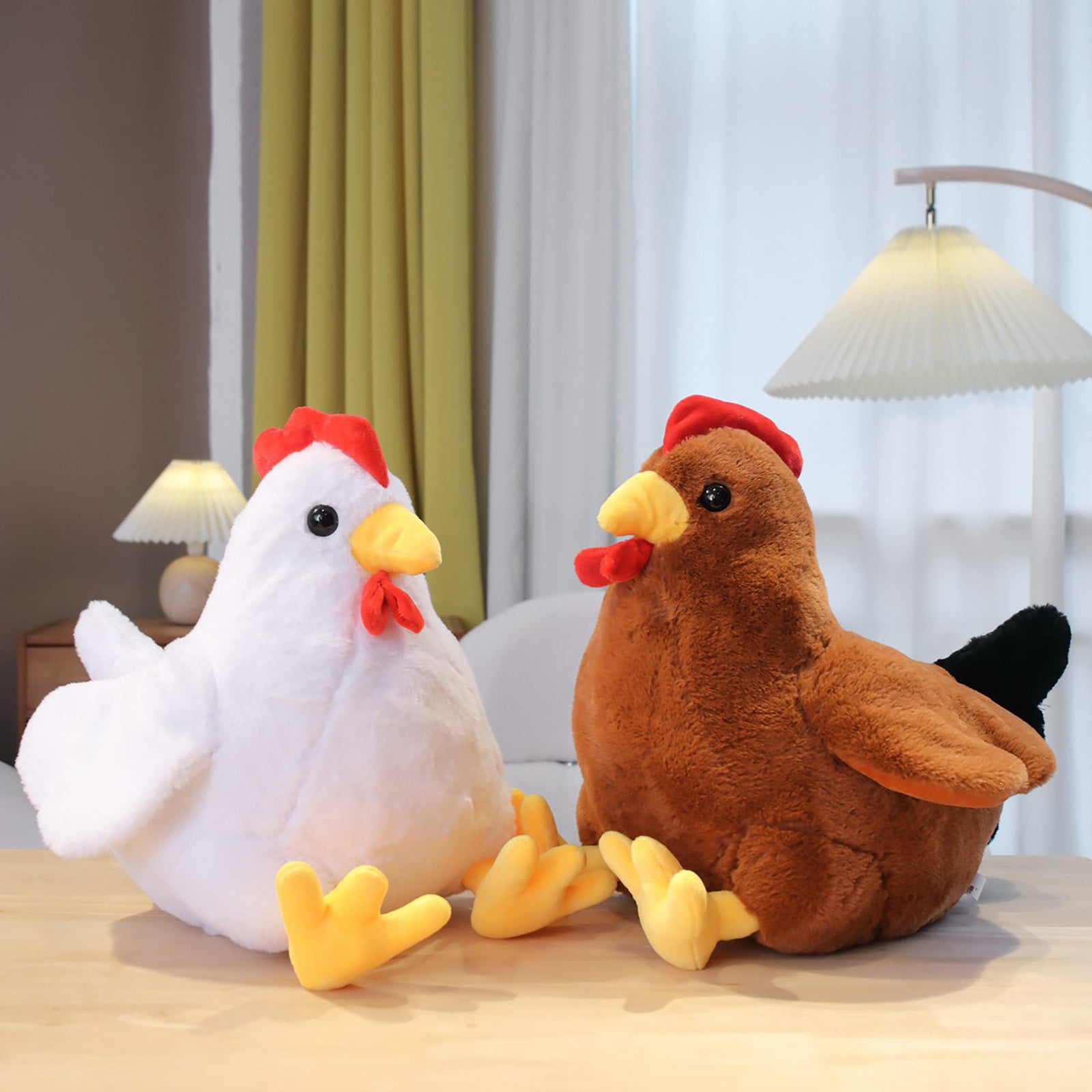 pdqouc Cute Soft Comfort Rooster Doll Plush Toy Animal Hugging Pillow Chicken Doll with Expandable Wing and Yellow Foot Unique Children's Birthday Thanksgiving Christmas Gifts White&Brown