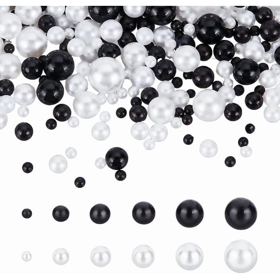 2180 pcs Craft No Holes Pearls 12 Styles 2.5/4/5/6/7/8mm Black & White Pearls for Crafting Undrilled Imitated Pearl Beads for Table Scatter Wedding Birthday Party Home Decoration