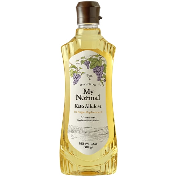 My Normal Keto Allulose Large Size, Allulose 99.52%, Monk Fruit, Stevia Blend Thin Syrup, Zero Calorie Sweetener, 1:1 Sugar Substitute, Low Glycemic, Gluten Free, Zero Net Carbs, Zero Sugar (32oz)